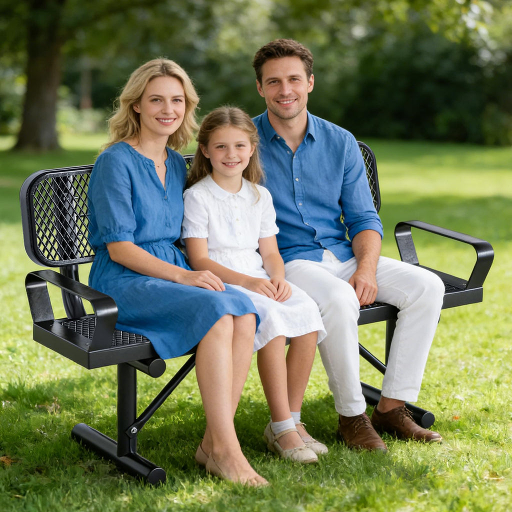 4FT Black Metal Garden Bench with Backrest H570395