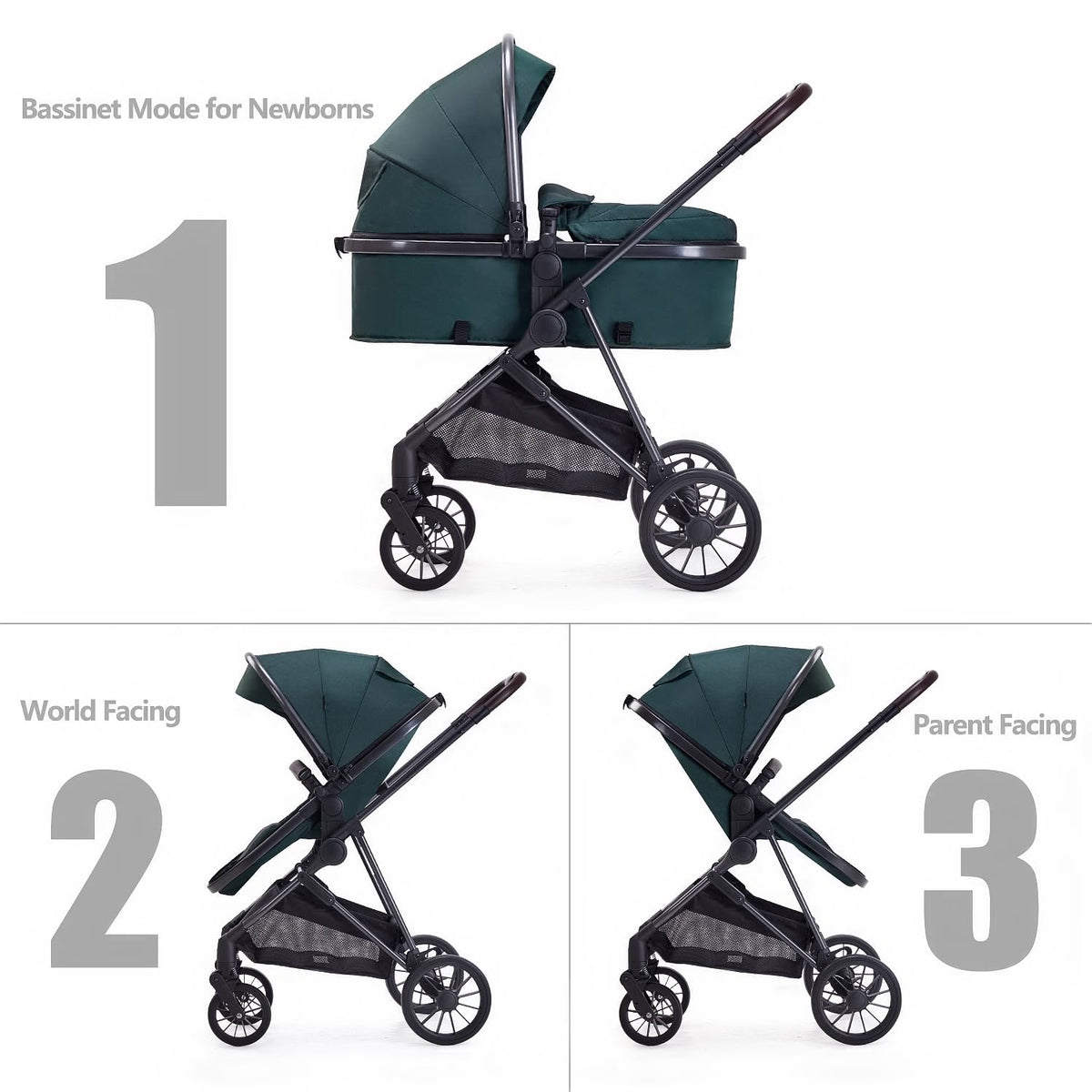 2 in 1 Convertible Reversible Seat Foldable Aluminum Alloy Stroller O32709