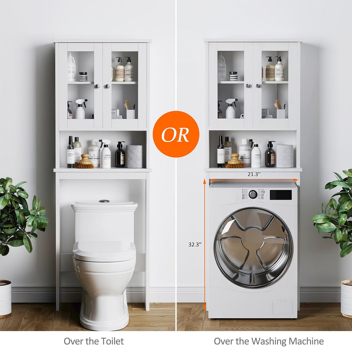 Over The Toilet Storage Cabinet with Tempered Glass Doors P372