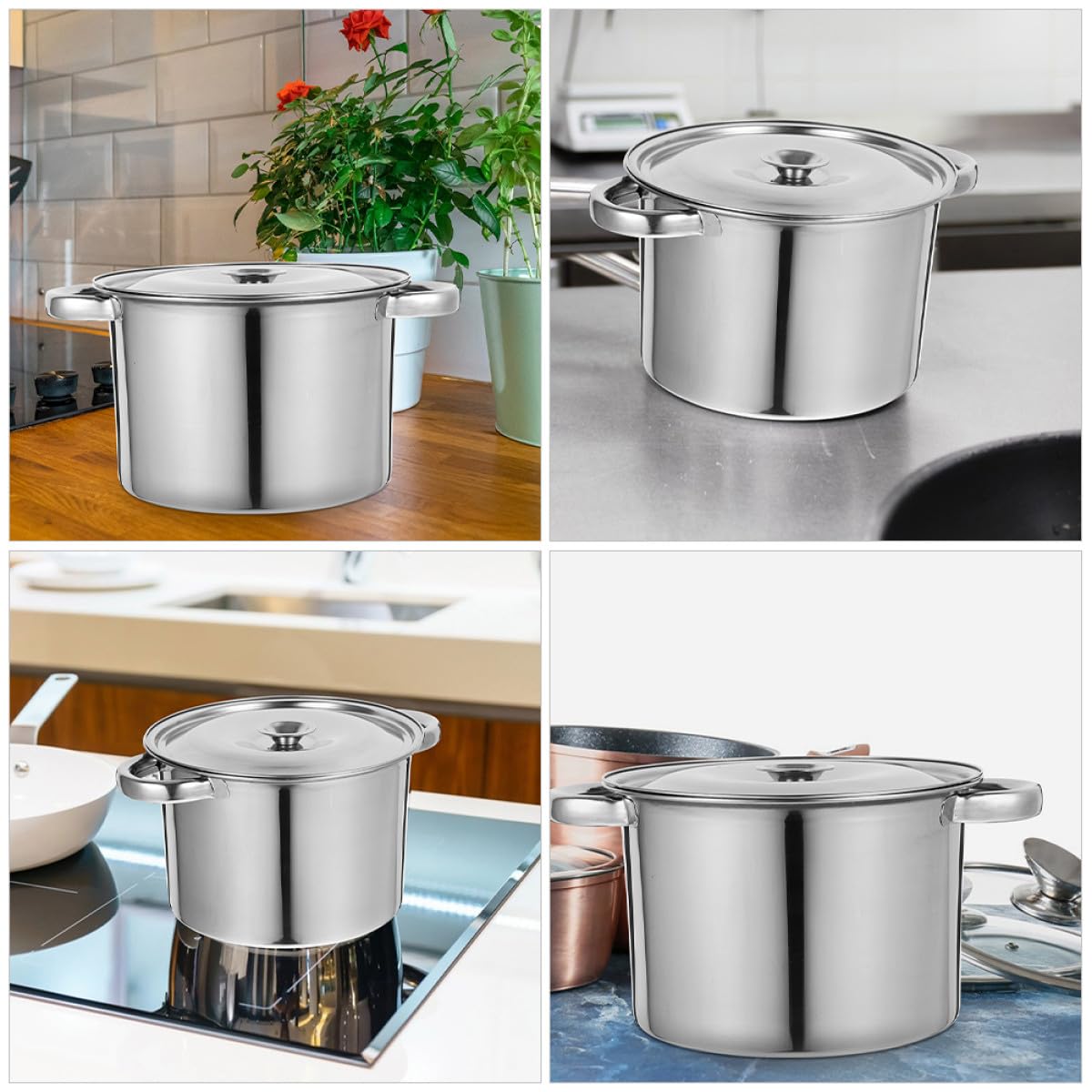Stainless Steel Double Handle Soup Pot with Lid V189