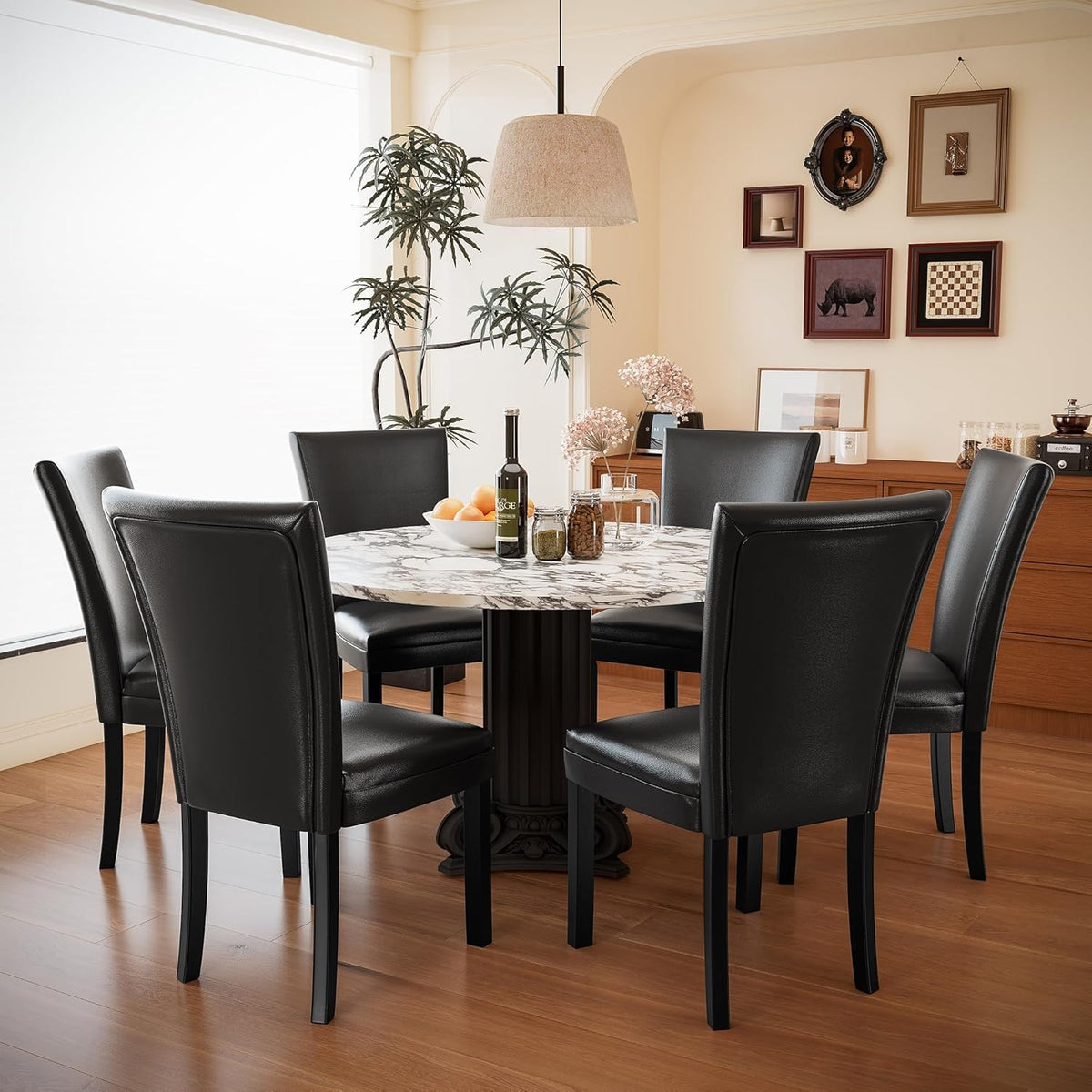 Set of 8 Black Faux Leather Upholstered Dining Chairs B444342