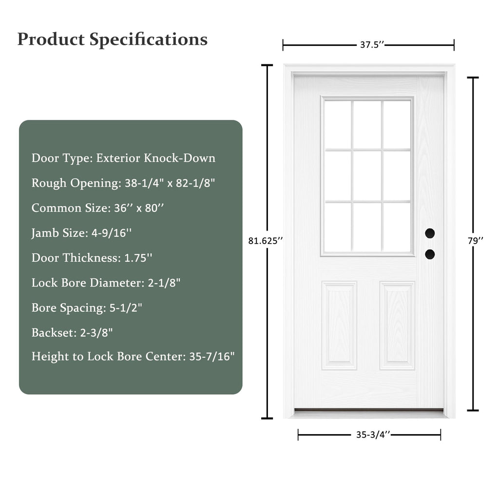 Fiberglass Exterior Door with Brickmould, 36'' x 80'' Front Entry Door C711906