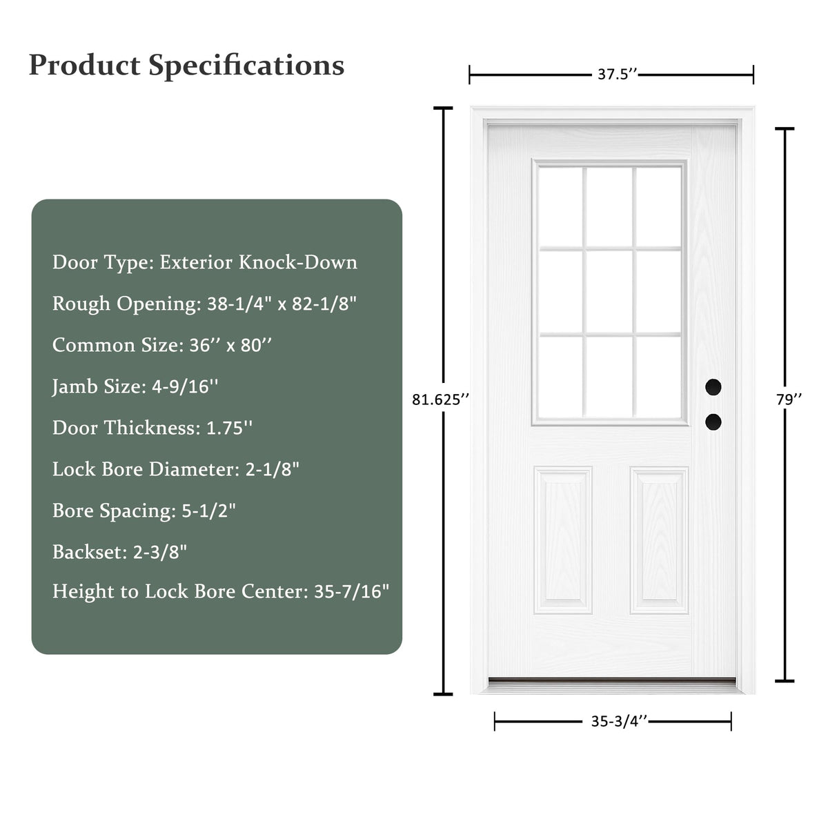 Fiberglass Exterior Door with Brickmould, 36'' x 80'' Front Entry Door C711906