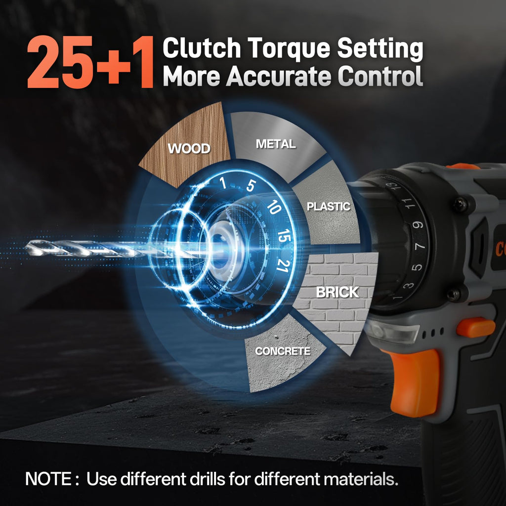 Cordless Drill Set 20V 3/8" Keyless Chuck 2 Variable Speed Orange G947