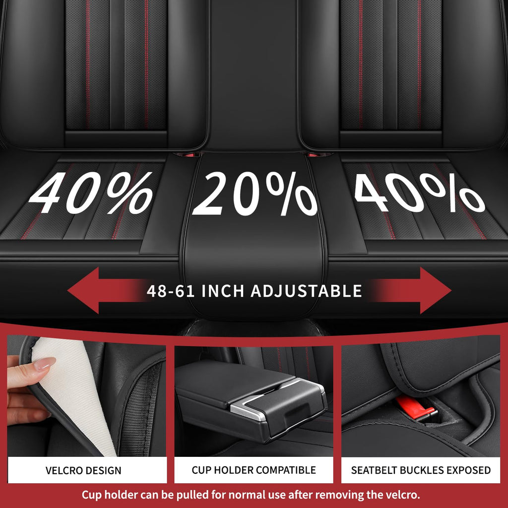 Nappa Leather Car Seat Covers Full Set 5-Seats Black Red C218296