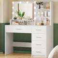 White Vanity Desk with Mirror & Lights, 5 Drawers & Storage Shelves S66053