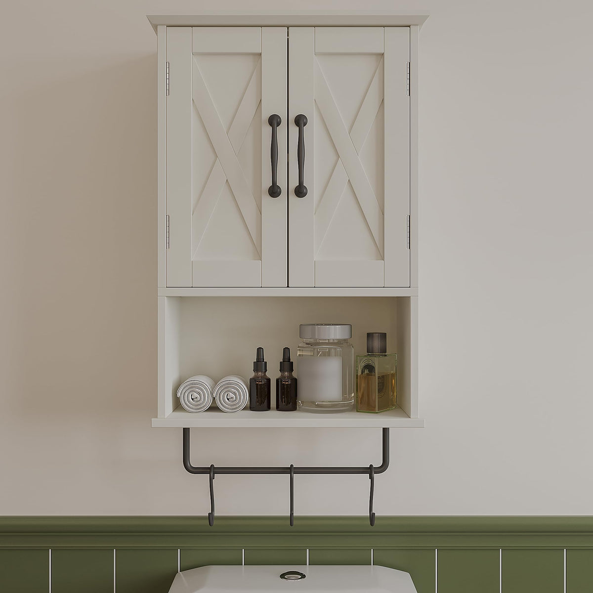 Small Medicine Cabinet with Towel Bar and 3 Hooks L331