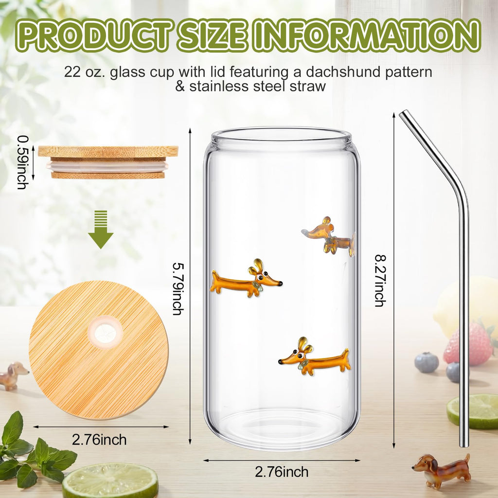 22 oz Dachshund Glass Cup with Lid Straw Y221