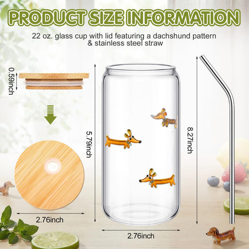 22 oz Dachshund Glass Cup with Lid Straw Y221