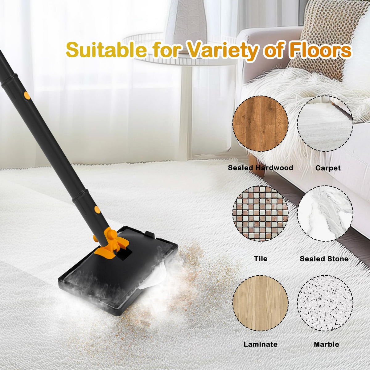 Steam Mop with 23FT Cord, 12OZ Removable Tank Q598925