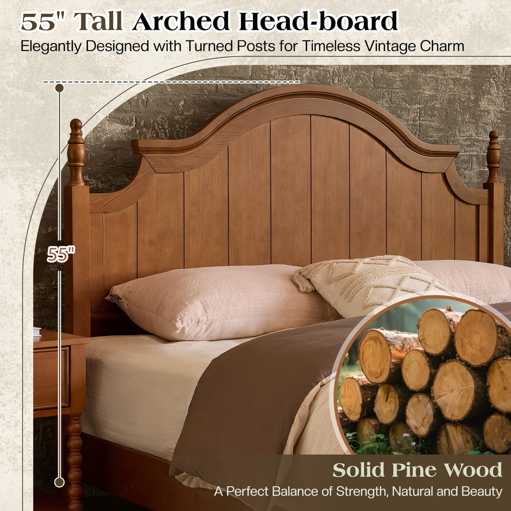 California King Solid Wood Arched Headboard Bed E16805