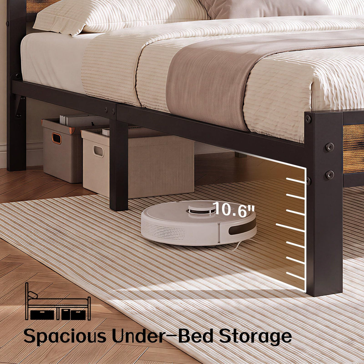 Metal Platform Bed with Charging Station and LED A992