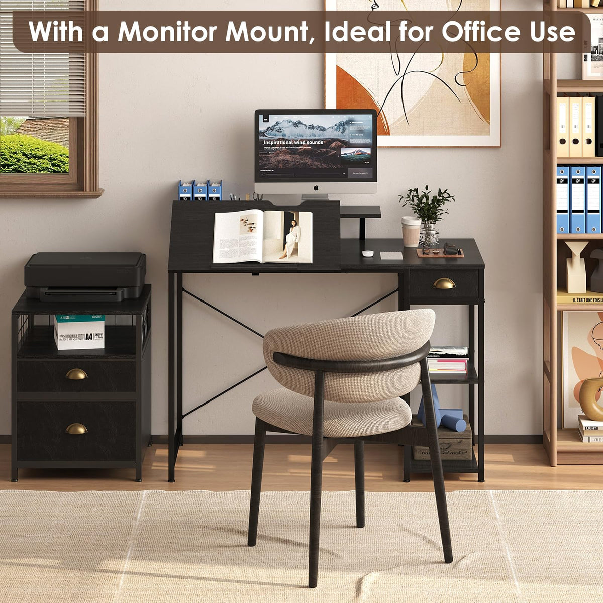 Black Adjustable Drafting Table with Storage Shelves & Drawer S304077