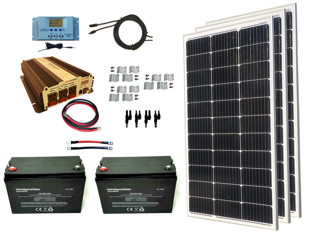 300 Watt Monocrystalline Solar Panel Kit with 1500W Power Inverter and 200ah AGM Battery X382