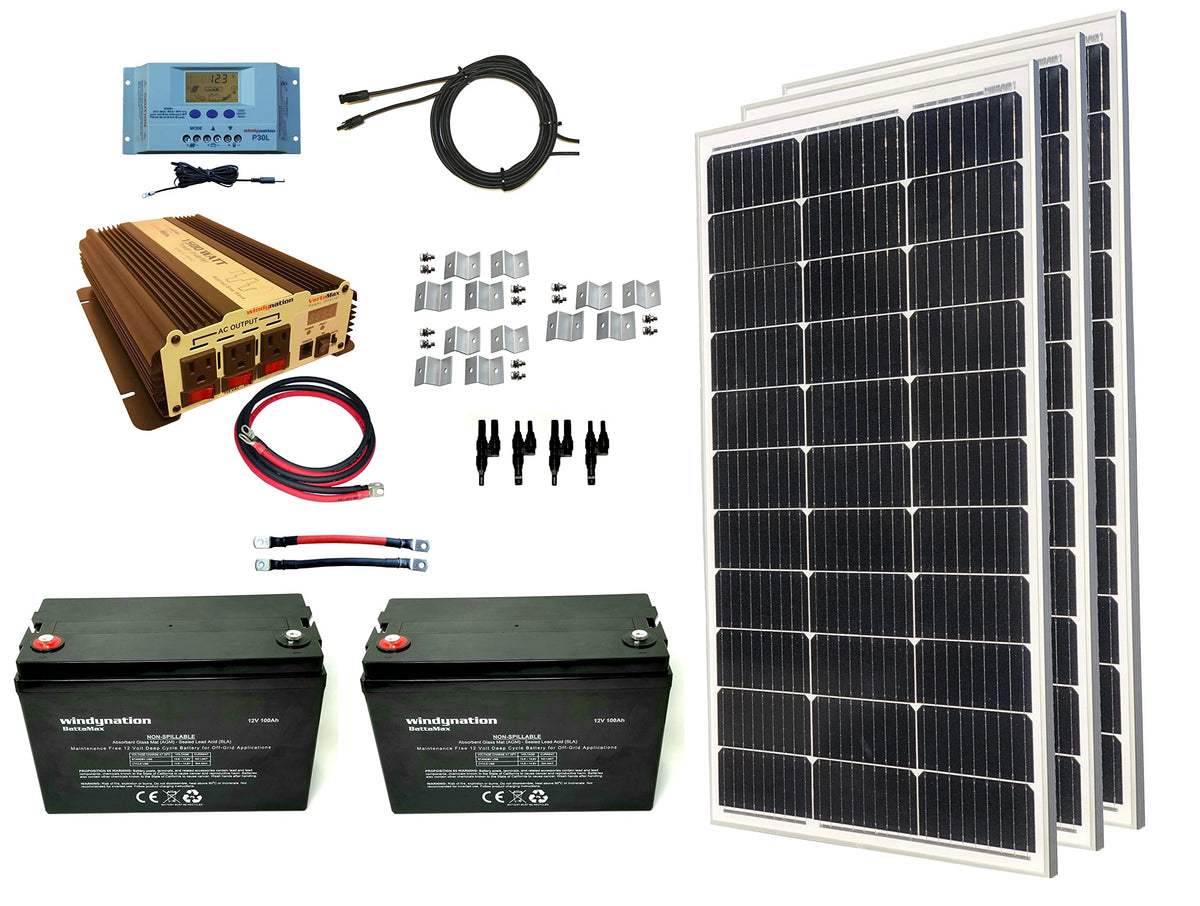 300 Watt Monocrystalline Solar Panel Kit with 1500W Power Inverter and 200ah AGM Battery X382