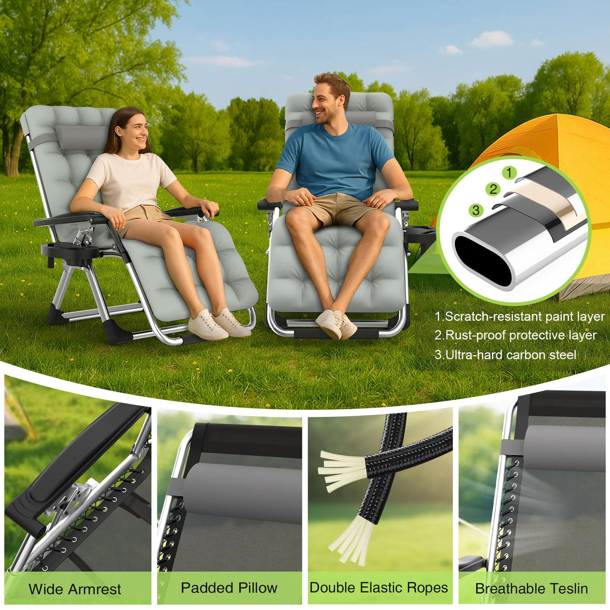 Zero Gravity Reclining Camping Lounge Chair with Cup Holder Z27868