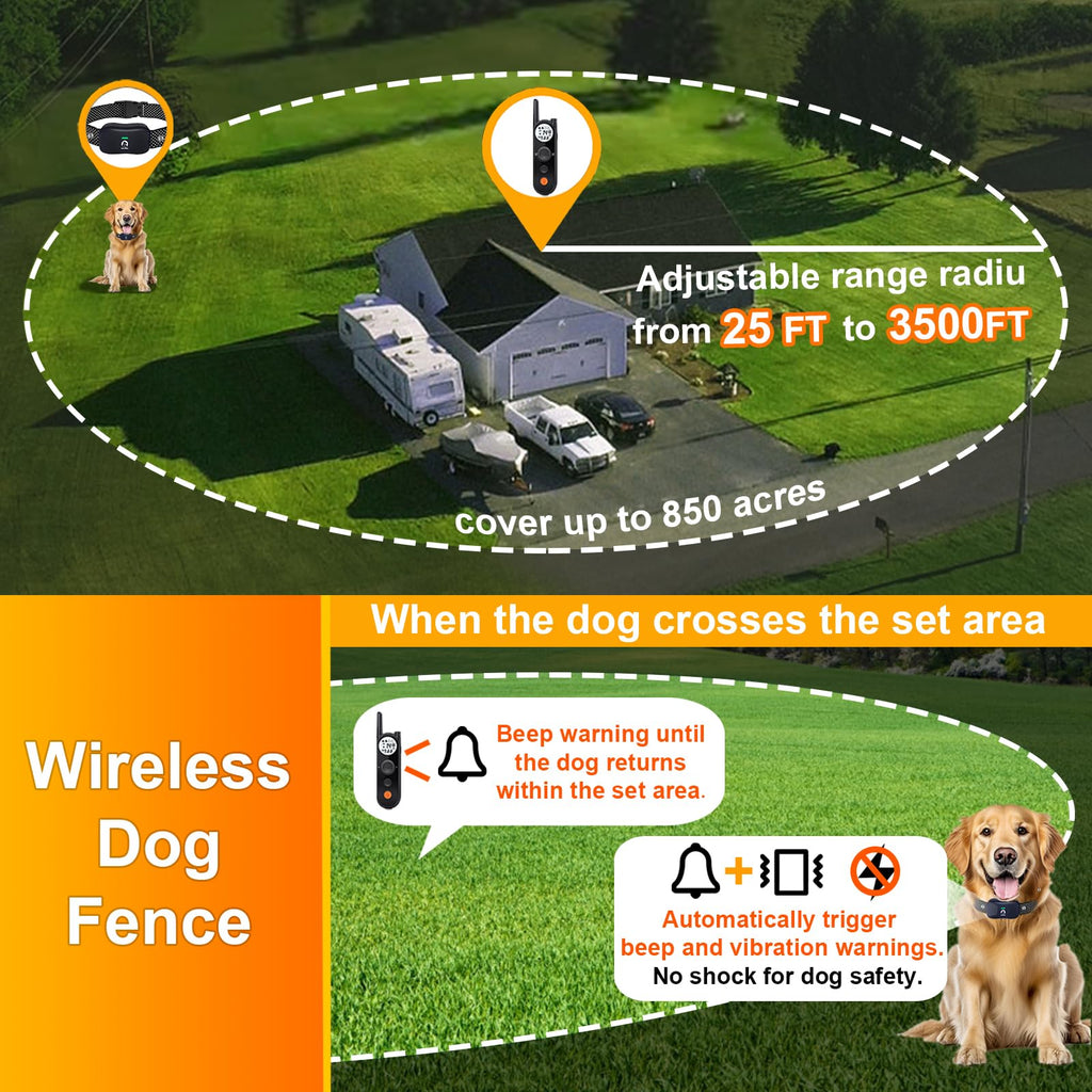 Wireless Dog Fence for 2 Dogs with Training Collar V38054