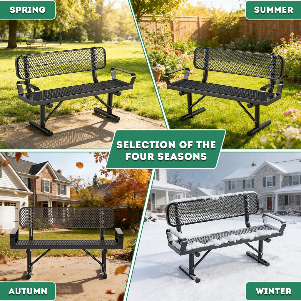 4FT Black Metal Garden Bench with Backrest H570395