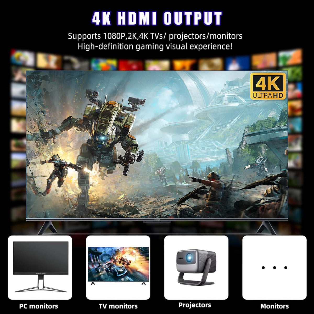 Wireless Retro Gaming Console Game Stick with 4K HDMI Output and 2 Wireless Controllers E2664