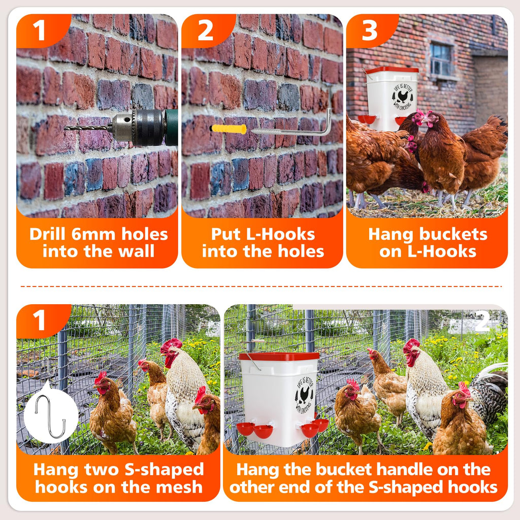 5Gal/25Lb Chicken Feeder and Waterer Set with S-Hooks Y40661
