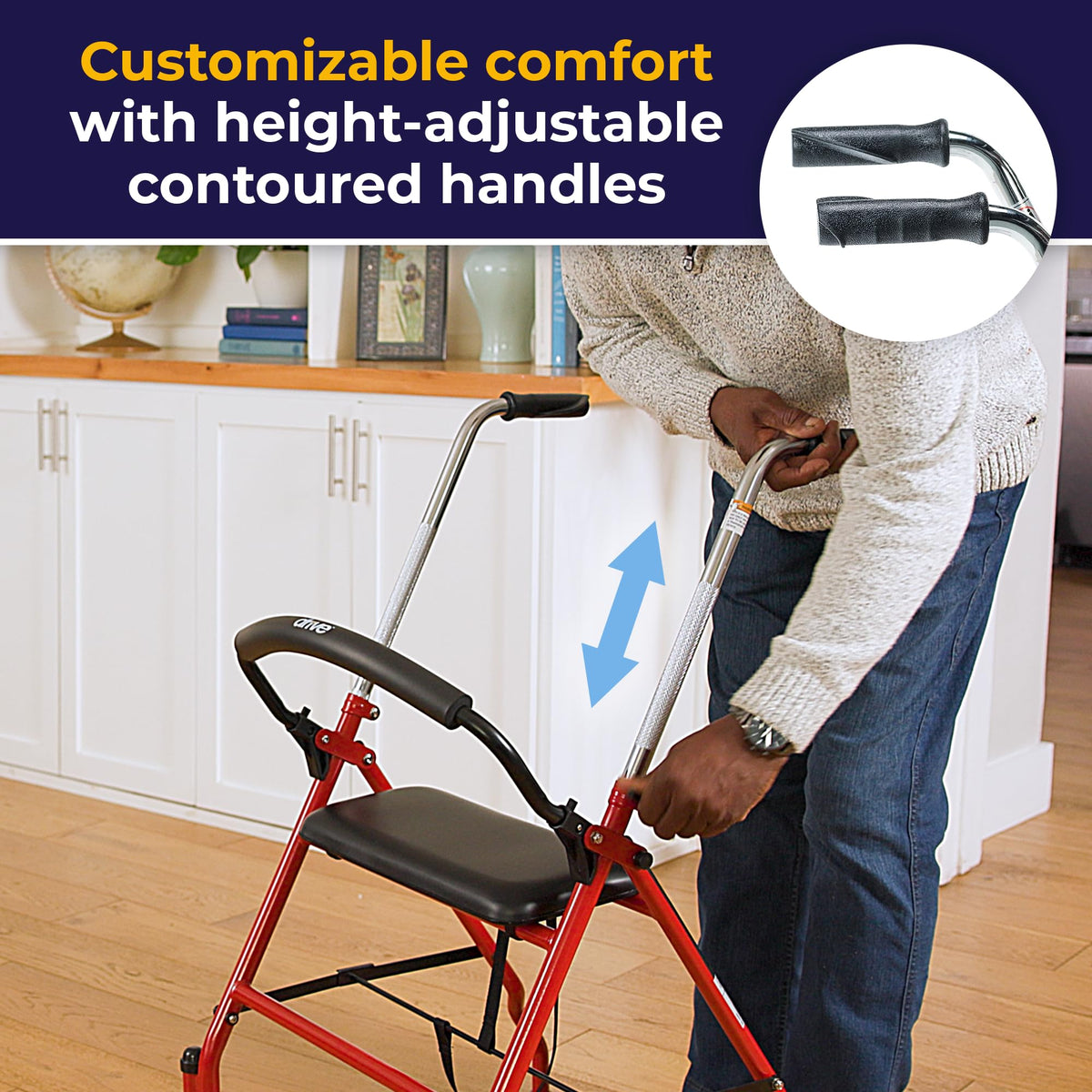 Foldable Rollator Walker with Seat, Red, 1 Count U111