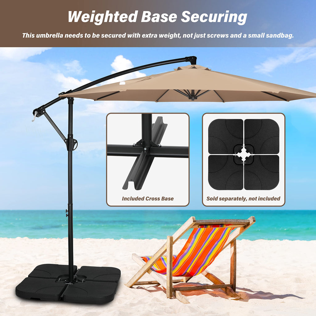 9.8ft Blue Offset Cantilever Patio Umbrella with Crank & Cross Base H1611