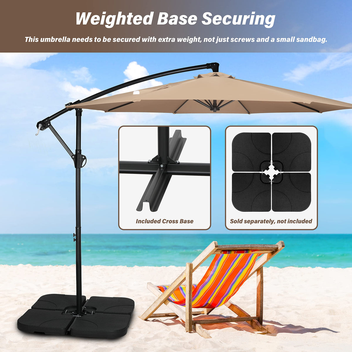9.8ft Blue Offset Cantilever Patio Umbrella with Crank & Cross Base H1611
