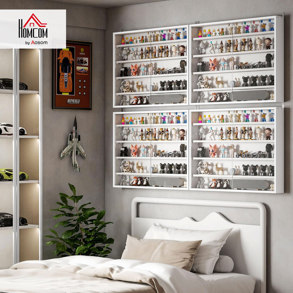 5-Tier Wall Mounted Display Cabinet with Glass Doors White X36085