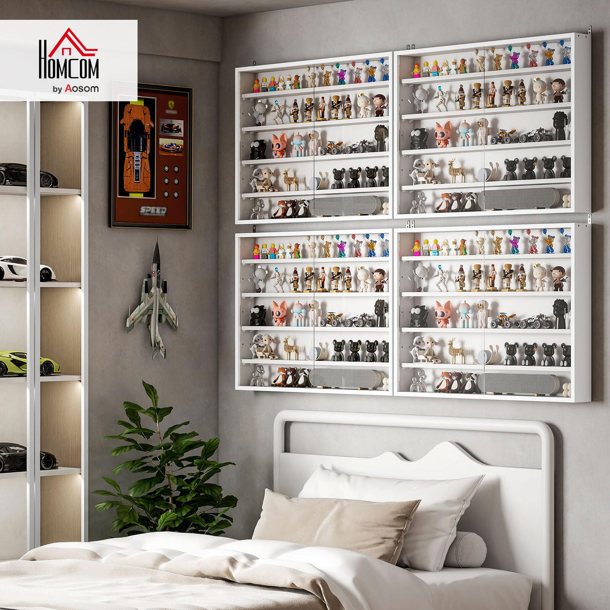 5-Tier Wall Mounted Display Cabinet with Glass Doors White X36085