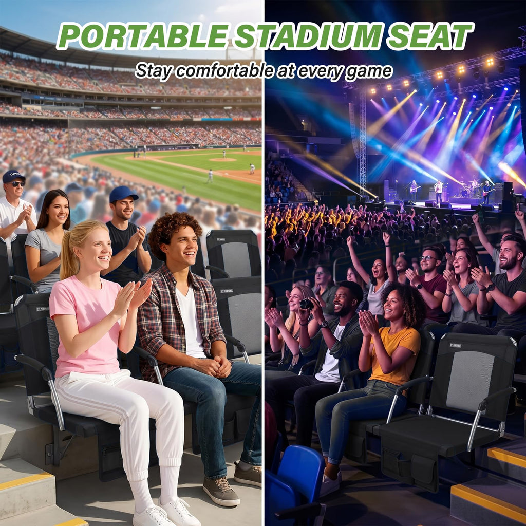 2 Pack Black Stadium Seats with Back Support & Armrests Y987