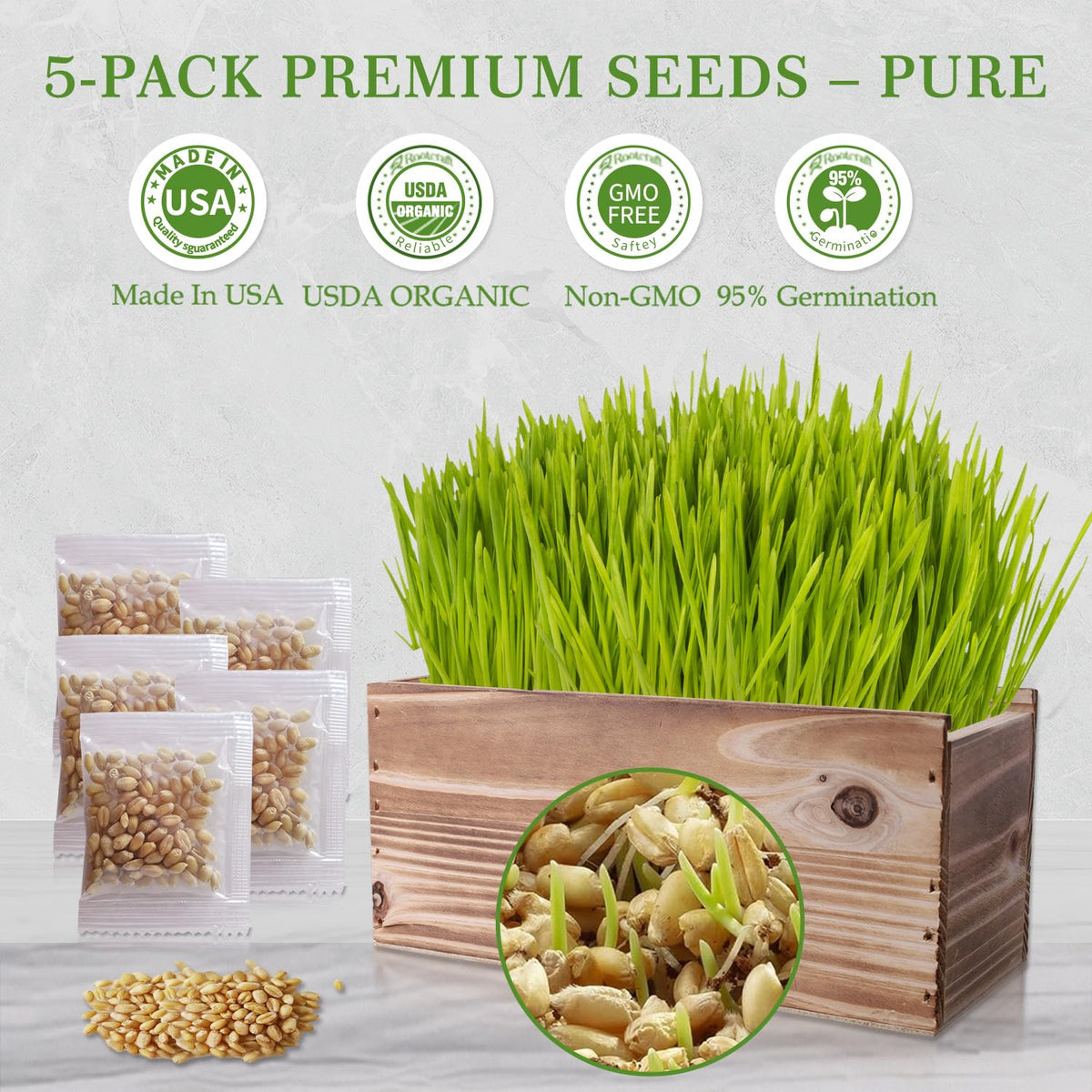 Non-GMO Wheatgrass Cat Grass Kit with Wood Planter Soil & Tools 17-Piece Set O33677