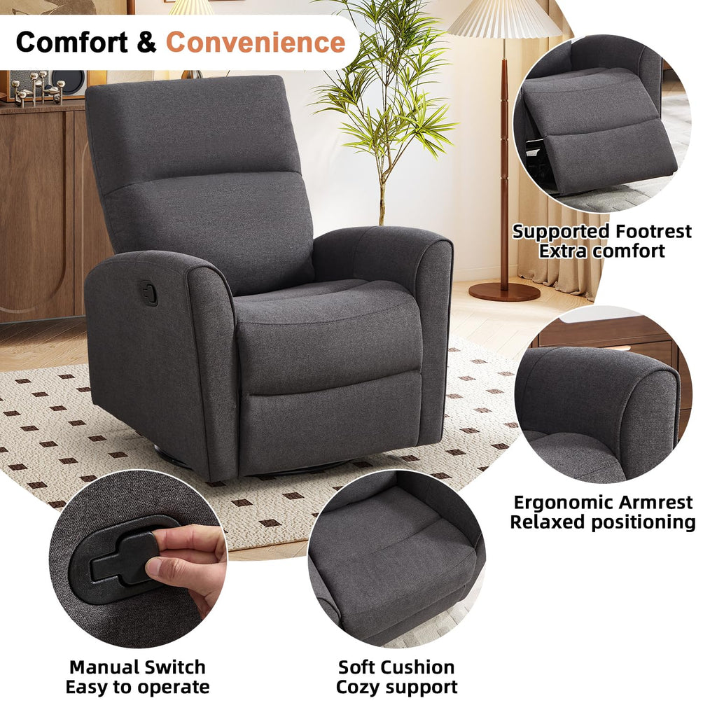 Manual Chenille Swivel Rocker Recliner L95222
