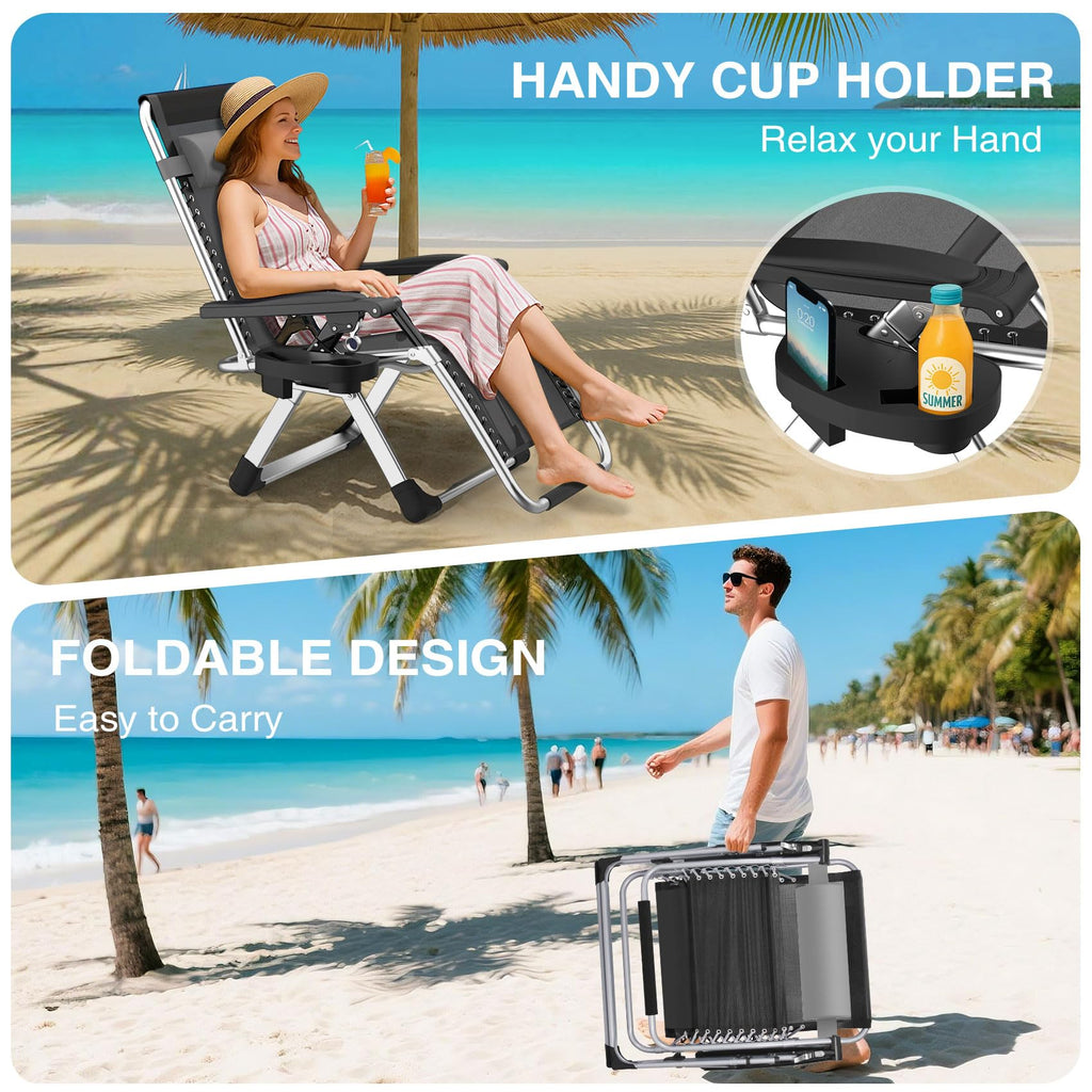 Zero Gravity Reclining Camping Lounge Chair with Cup Holder Z27868