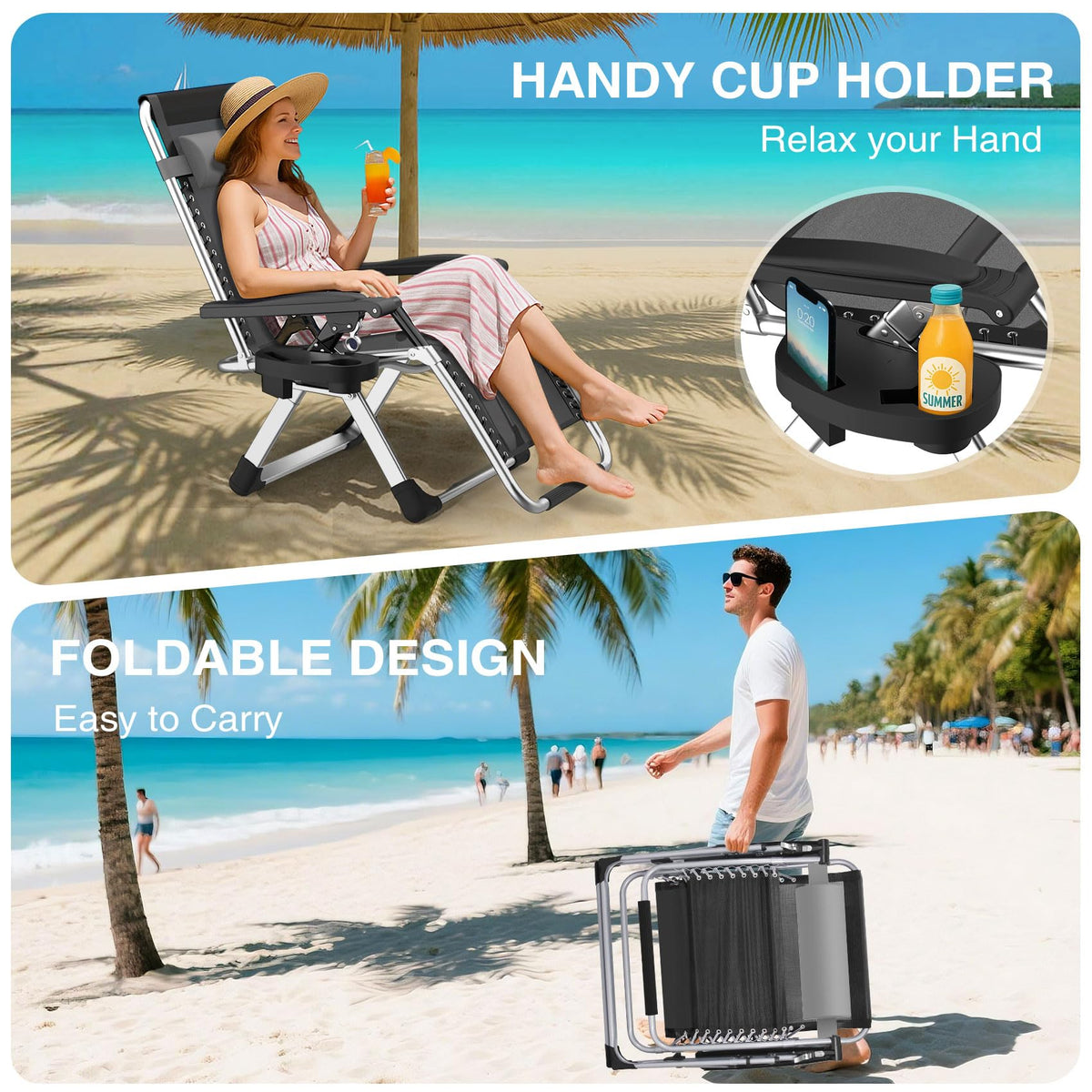 Zero Gravity Reclining Camping Lounge Chair with Cup Holder Z27868