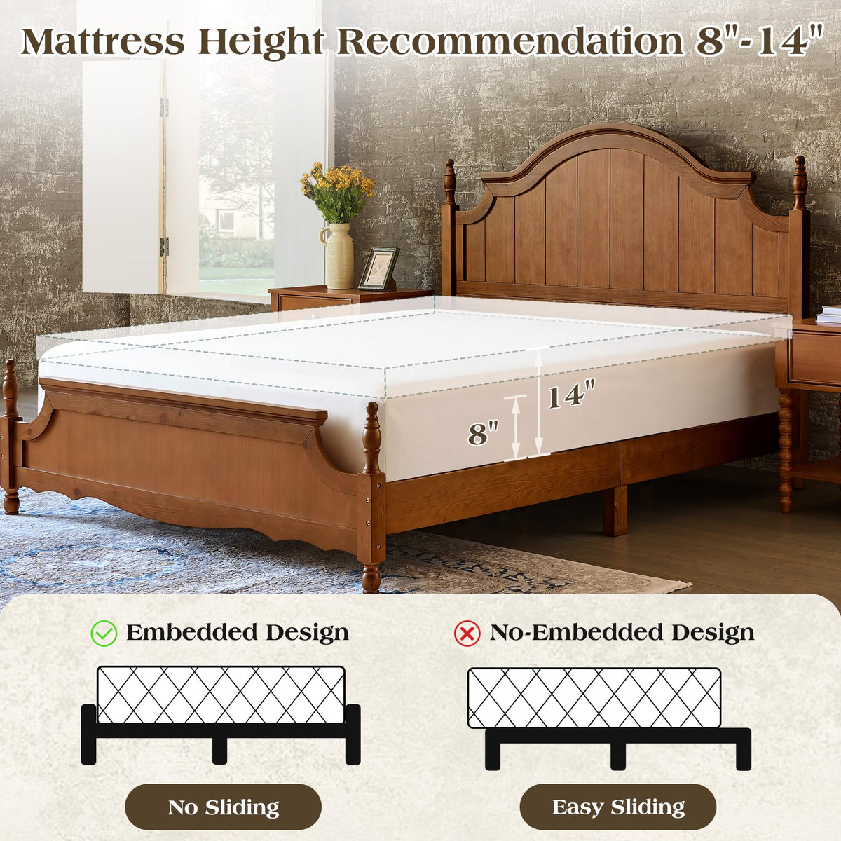 California King Solid Wood Arched Headboard Bed E16805