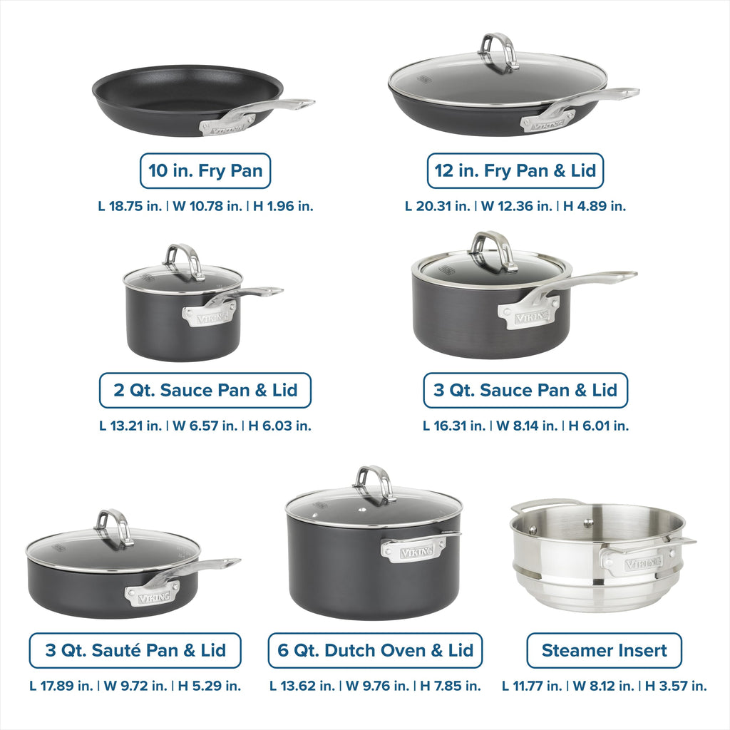 12 Piece Non Stick Hard Anodized Cookware Set with Glass Lids O3148