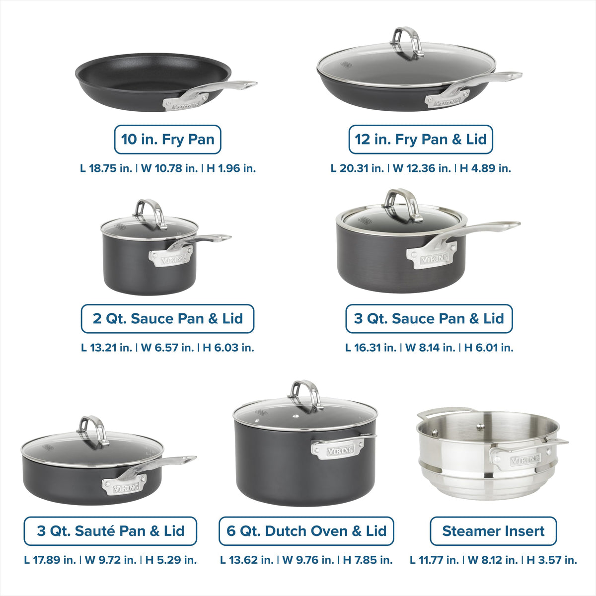 12 Piece Non Stick Hard Anodized Cookware Set with Glass Lids O3148