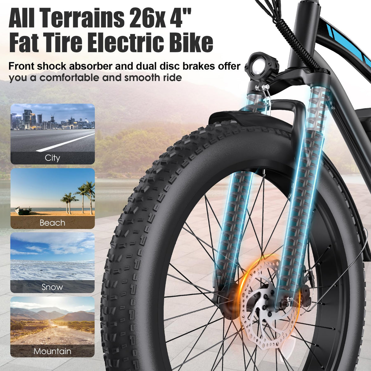 1000W 60Miles 26" x 4'' Fat Tire Electric Bike M1042