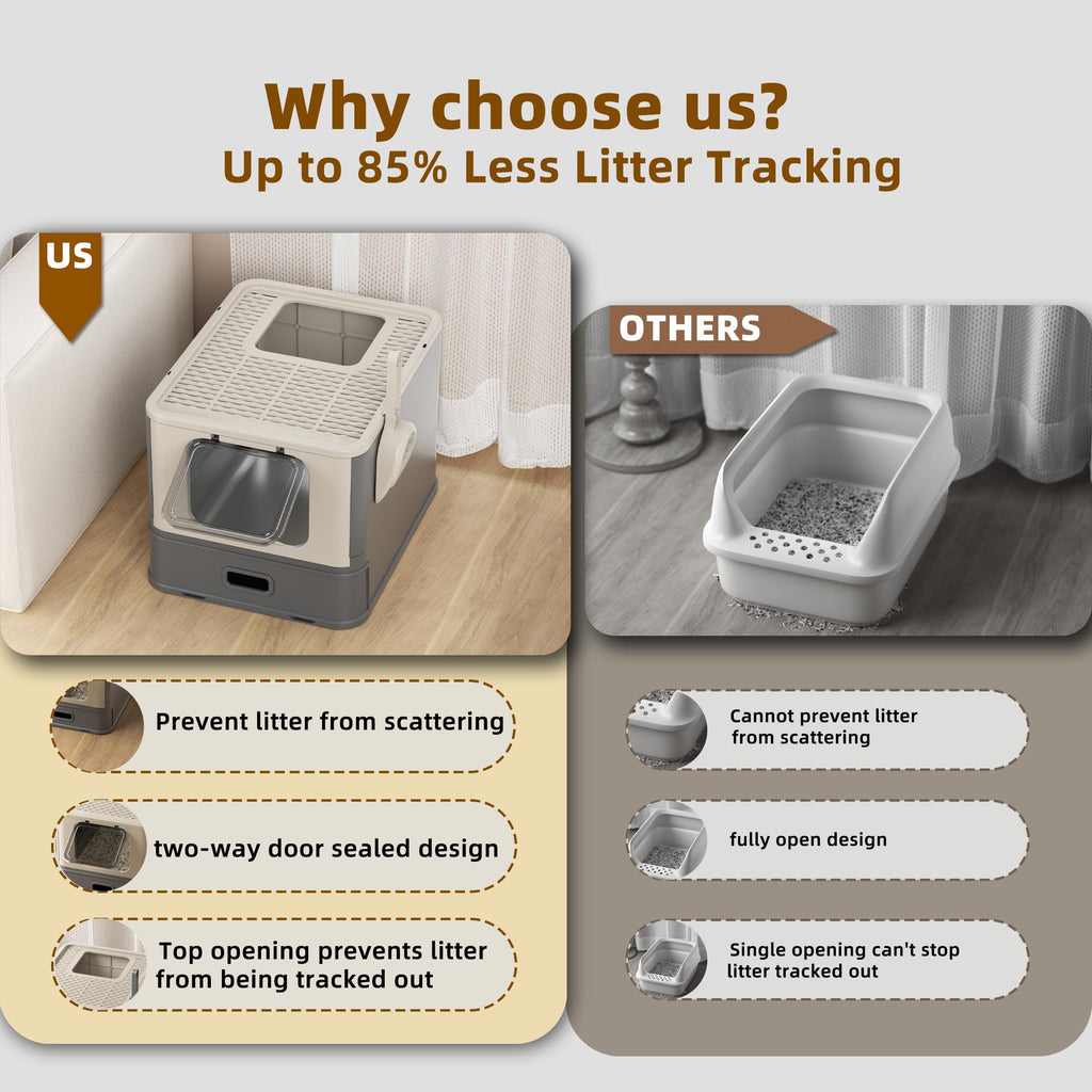 XL Enclosed Stainless Steel Cat Litter Box with Pull-Out Drawer O363010