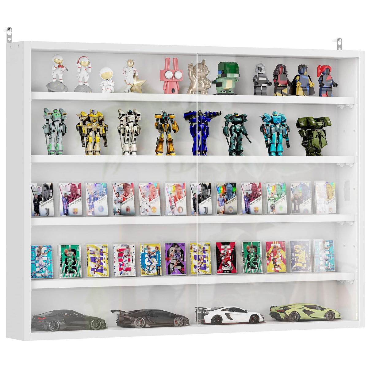 5-Tier Wall Mounted Display Cabinet with Glass Doors White X36085