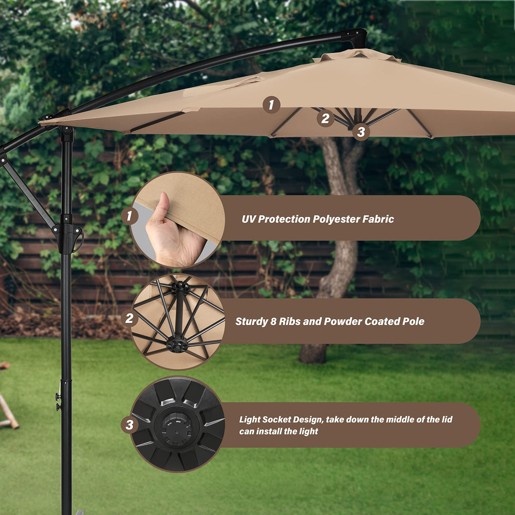 9.8ft Blue Offset Cantilever Patio Umbrella with Crank & Cross Base H1611
