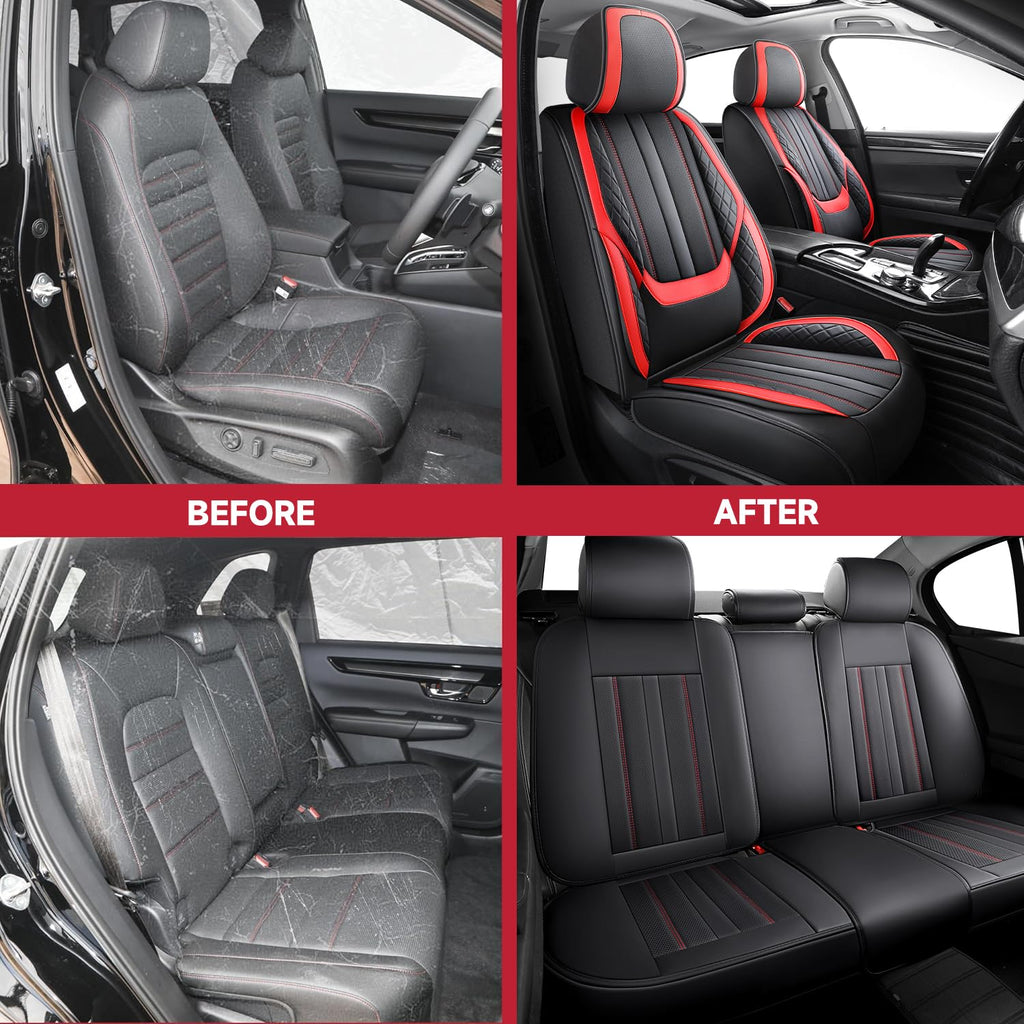 Nappa Leather Car Seat Covers Full Set 5-Seats Black Red C218296