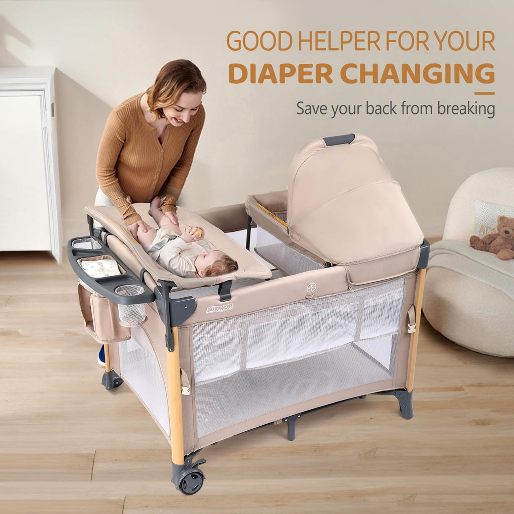 7 in 1 Bedside Bassinet with Changing Table, Storage Shelf, Mattress W87603