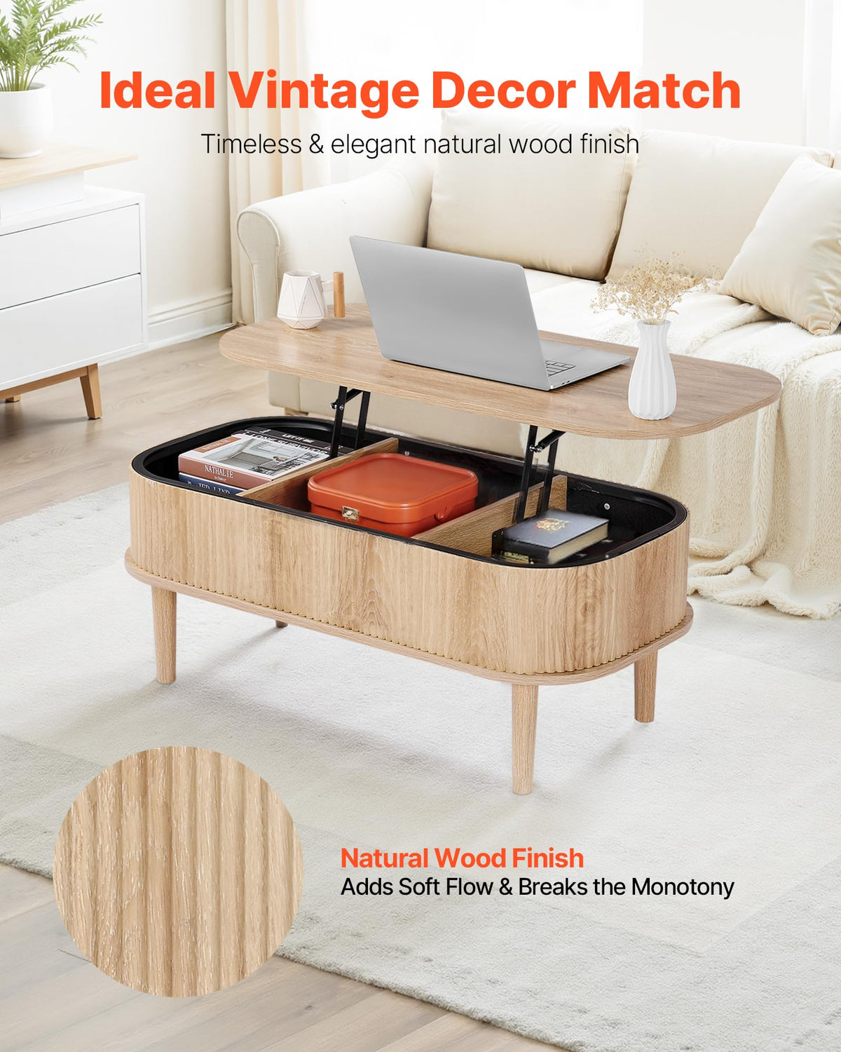 Natural Lift Top Coffee Table with Storage W7753