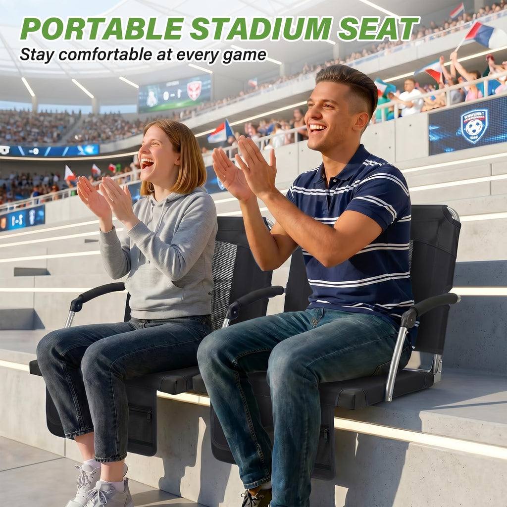 2 Pack Black Stadium Seats with Back Support & Armrests Y987