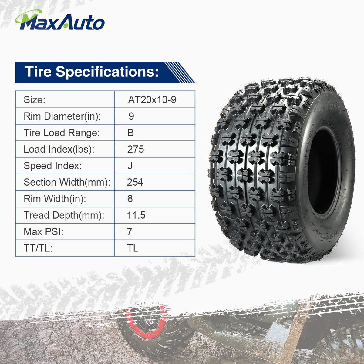 Set of 4 Sport ATV Tires 22x7-10 Front & 20x10-9 Rear 4PR A346451