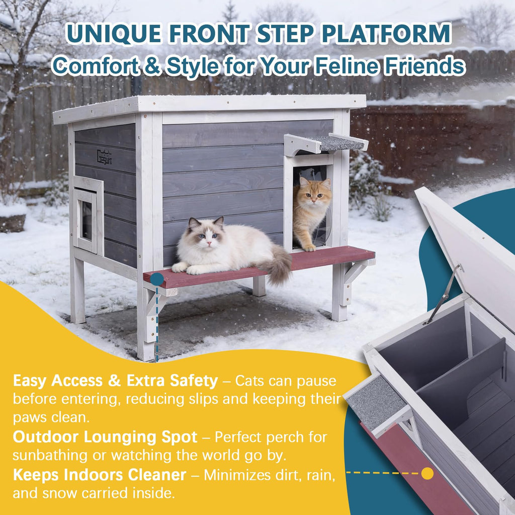 Weatherproof Outdoor Cat House with Elevated Floor B1291