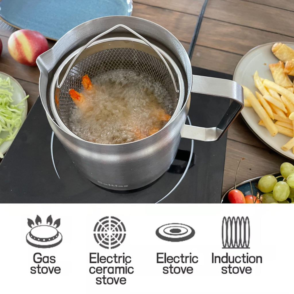 304 Stainless Steel Deep Fryer Pot with Basket and Oil Strainer, 2L X1171