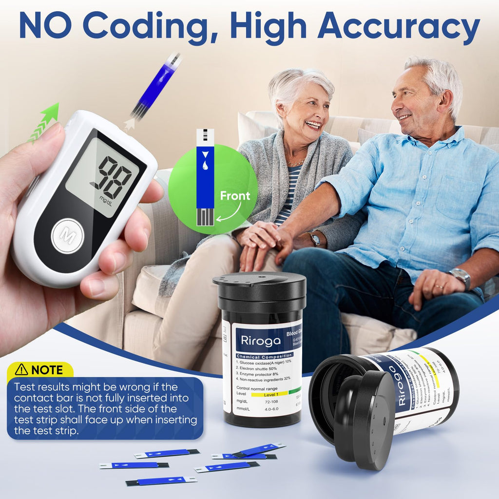 Blood Glucose Monitor Kit with 100 Strips, 100 Lancets, Lancing Device, No Coding H63545
