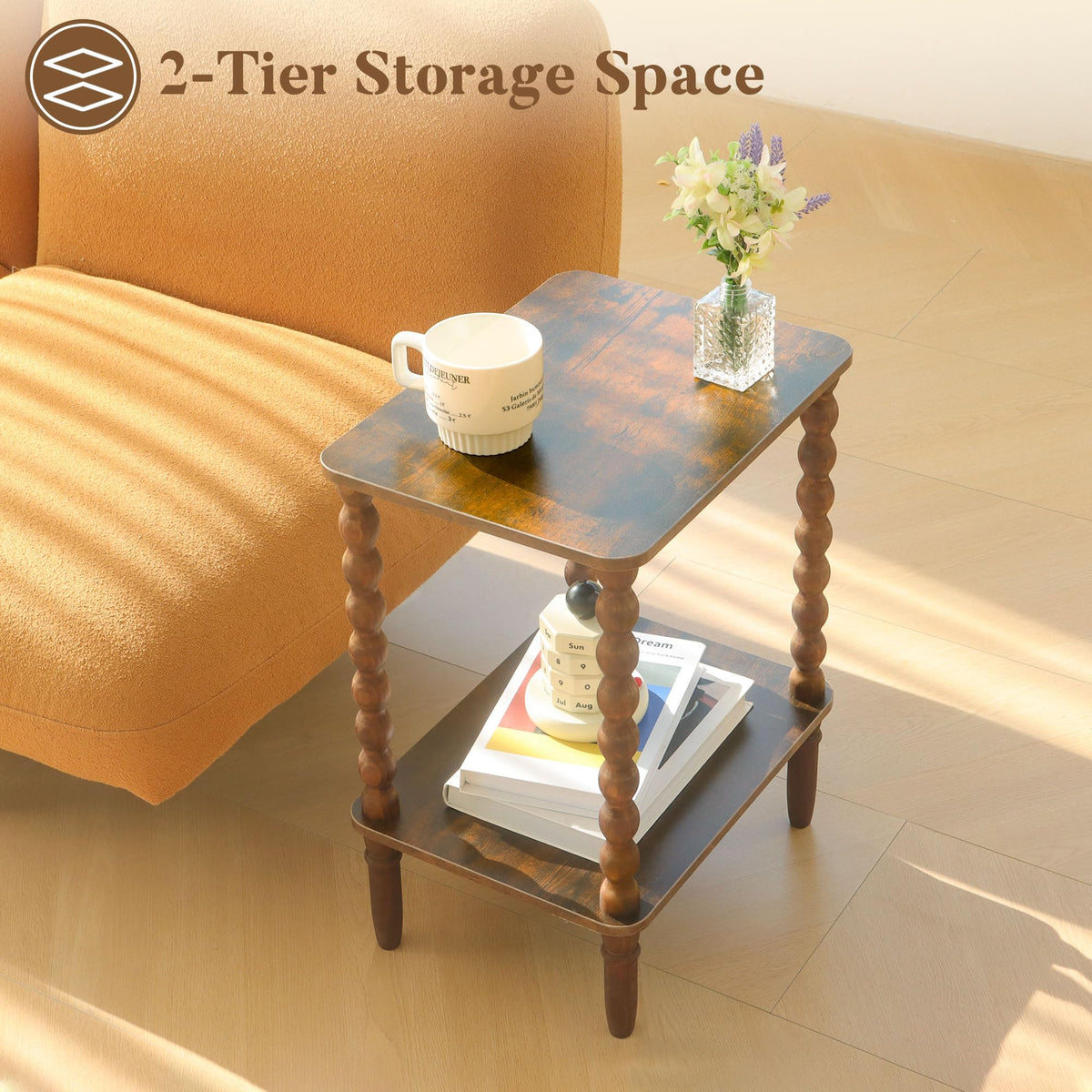 Side Table with 2-Tier Shelf F9225